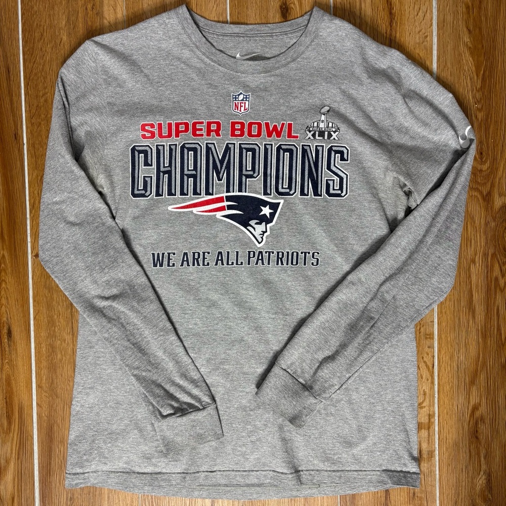 New England Patriots Shirt Mens Large Gray Nike Super Bowl Champions Long Sleeve
